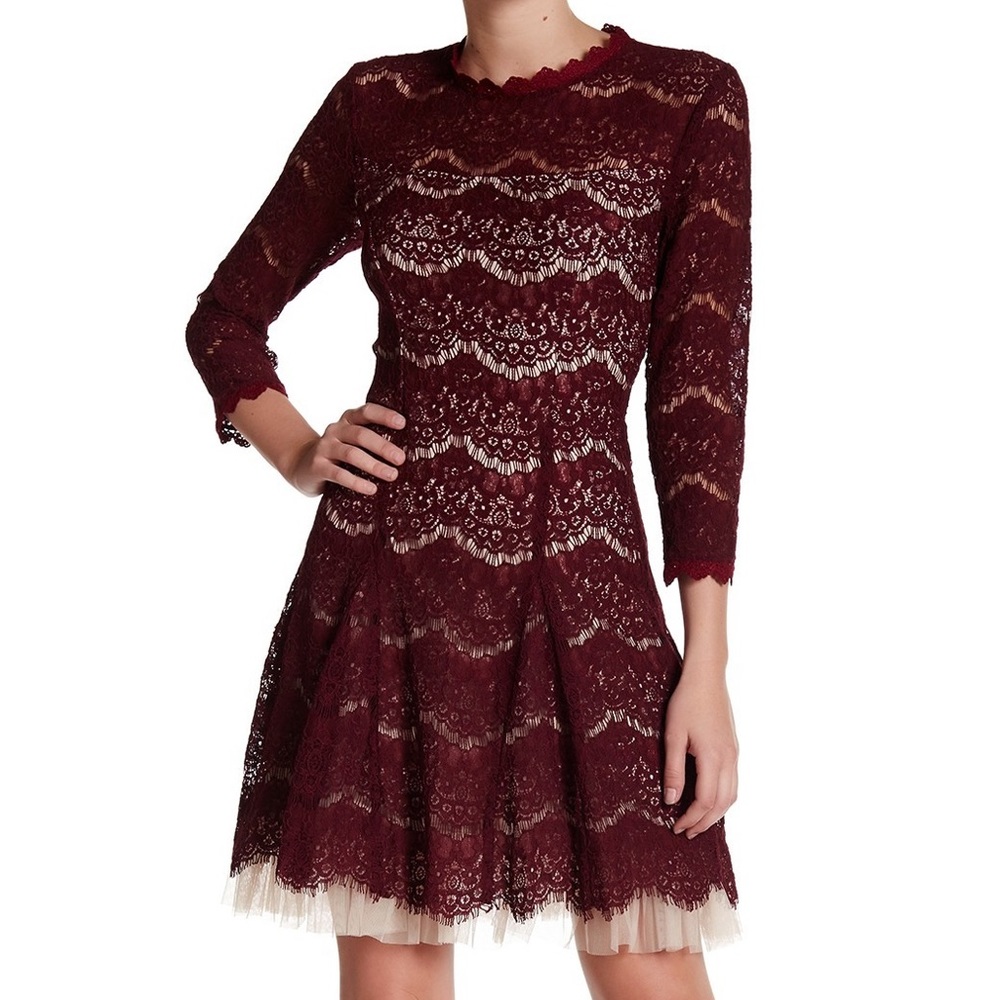 Trixxi Mock Neck 3/4 Length Sleeve Lace Dress